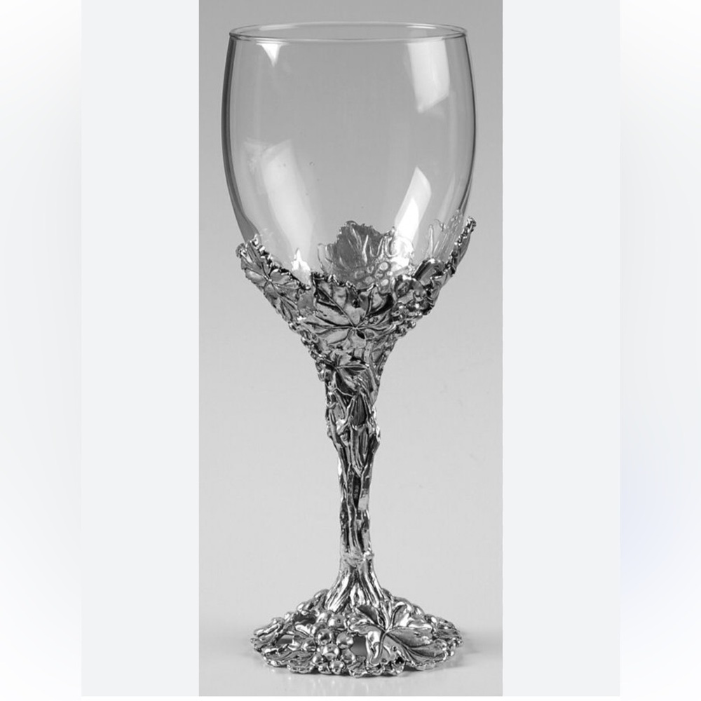 Vintage Set of 2 Arthur Court Silver Decorative Wine Grapevine Glasses